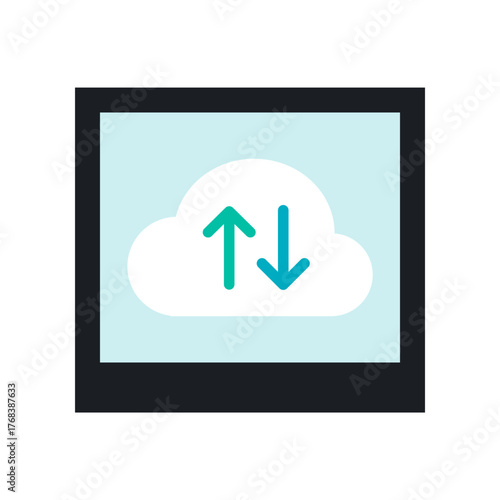 Blue Cloud Upload and Download Icon in Flat Design