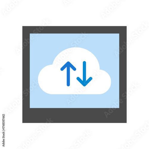 Light Blue Cloud Upload and Download Icon in Flat Design