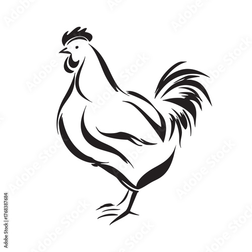 Stylized brush stroke sketch of a rooster or chicken.