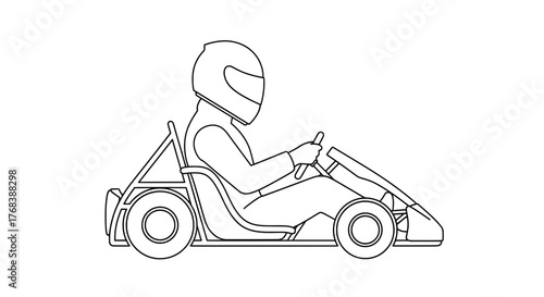 Minimalist Line Art Go Kart Driver Side View Vector Black & White