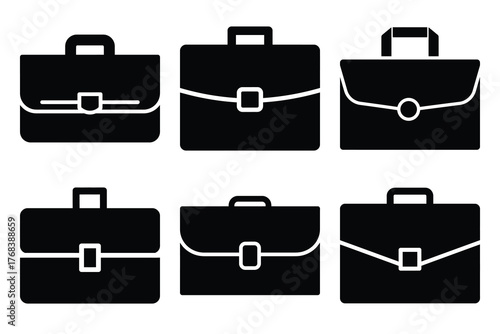 business brief silhouette vector icon set. business related icon set