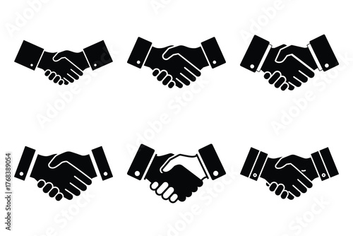 business handshake silhouette vector icon set. business related icon set