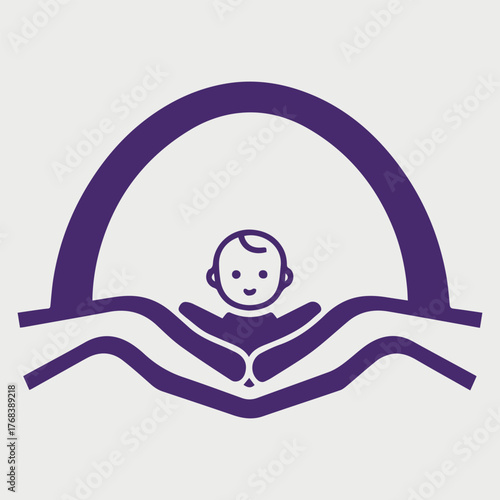 Tiny baby footprints, heart ribbon, caregiver hands, preemie support, awareness icons and solid color vector collection for World Prematurity Day