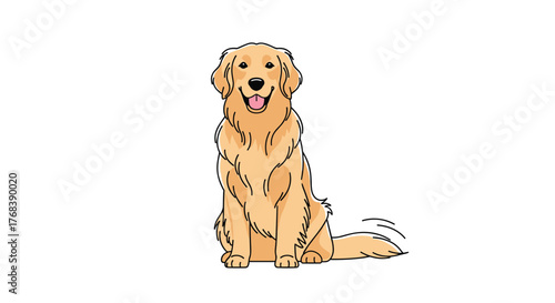 Animated golden retriever dog sitting and looking happy with its tongue out.