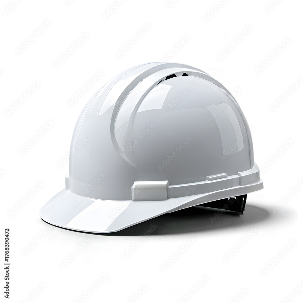 Fototapeta premium a white hard hat with a black stripe the side view,on transparent background