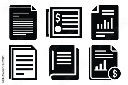 financial statement silhouette vector icon set. business related icon set
