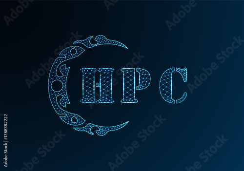 Low poly letter logo HPC design. HPC letter logo low poly vector design on blue color gradient background. HPC logo low poly design