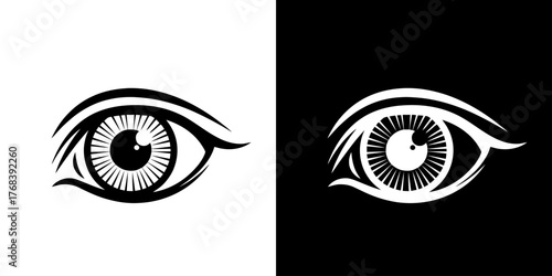 Black and white eye illustrations on contrasting