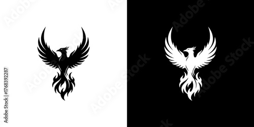 Black and white phoenix silhouettes on split