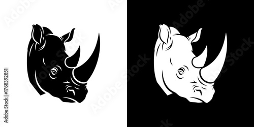 Black and white rhinoceros head illustrations on