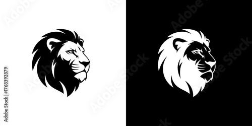 Black and white lion head silhouettes on
