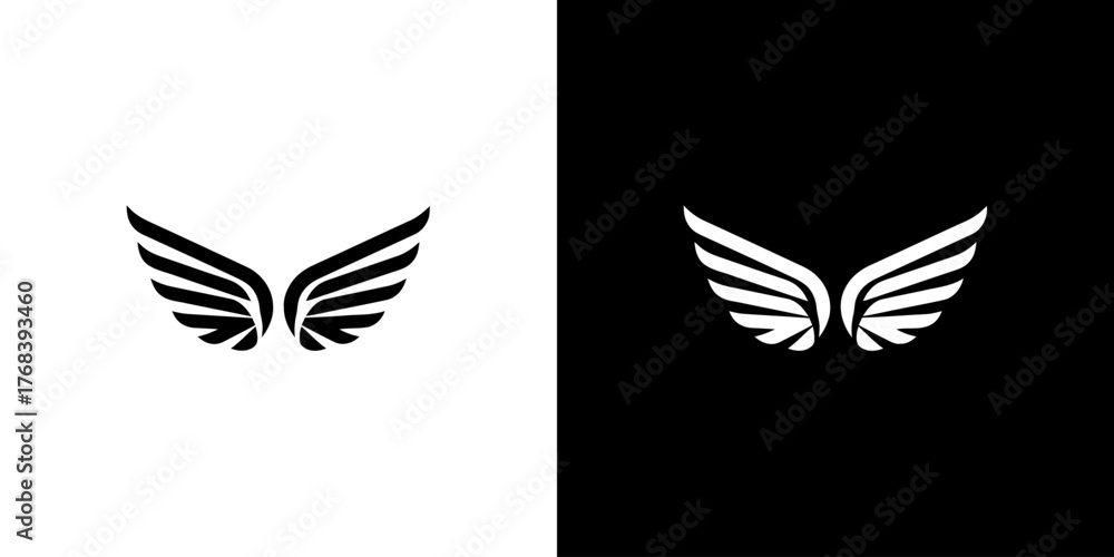Fototapeta premium Black and white wing icons on split color