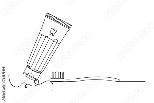 Toothbrush and Toothpaste,
Line Drawing of Toothbrush and Toothpaste,
Modern Black and White Dental Art