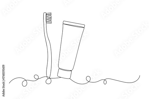 Toothbrush and Toothpaste,
Line Drawing of Toothbrush and Toothpaste,
Simple Modern Black and White Art