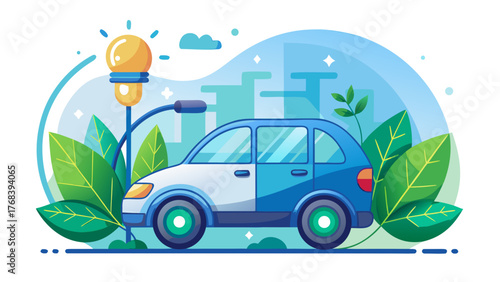 Very beautiful, charger car plug icon with leaf, symbolizing eco-friendly electric vehicle connection, clean energy, and sustainable transportation, presented in modern minimal vector style (EPS 10).