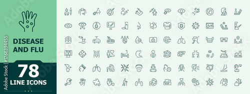 Disease line icon set. Isolated icons. Editable stroke vector art. Health linear icon collection. Contains related to flu, illness, allergy, pain, sick and more.