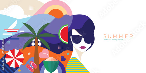 Abstract Geometric Summer Background with Bright Colors and Modern Design for Travel, Holiday Promotions, and Branding