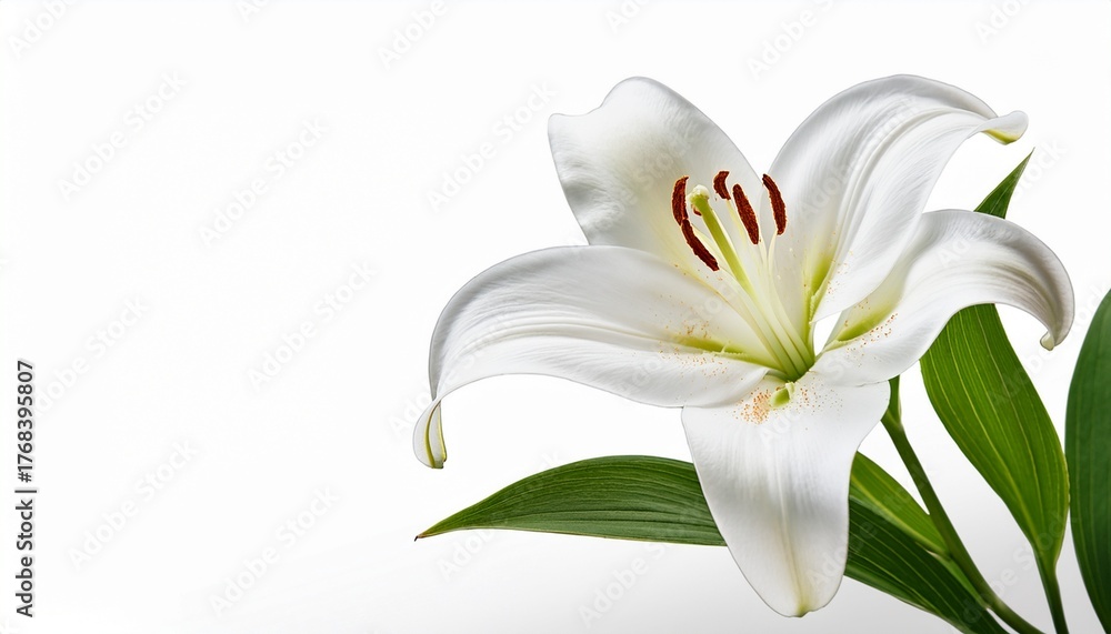 Fototapeta premium Single Pure White Lily Head With Copy Space Transparent Png File