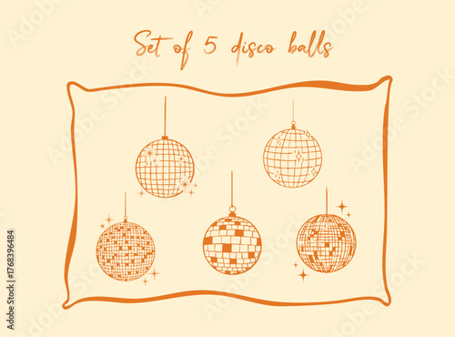 Set of hand drawn disco ball icon, doodle style, vector doodle icon. For wedding, graduation party, bachelorette party, hen party, new year party design templates