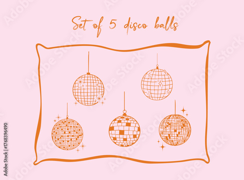 Set of hand drawn disco ball icon, doodle style, vector doodle icon. For wedding, graduation party, bachelorette party, hen party, new year party design templates