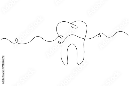 Dental tooth icon simple one line art design isolated on white background
