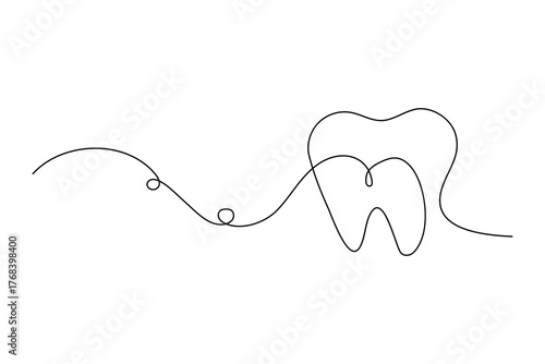 Dental tooth icon simple one line art design isolated on white background
