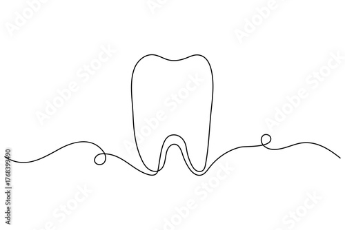 Dental tooth icon simple one line art design isolated on white background
