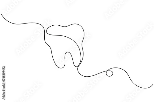 Dental tooth icon simple one line art design isolated on white background
