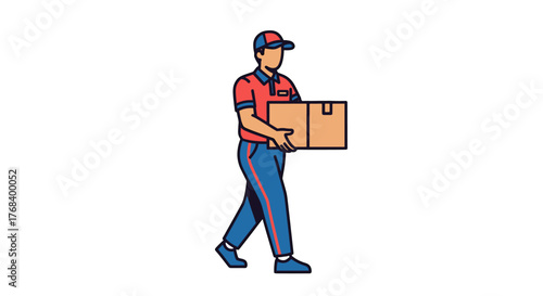 A delivery man in uniform walks to deliver a package to someone on a transparent background for fast and reliable service.