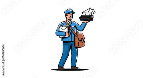 A cheerful postman illustration is delivering letters, showcasing classic mail service in a modern design.