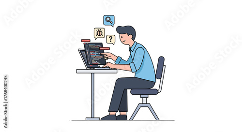 A programmer is working on code.  The development of software requires problem-solving and creativity.