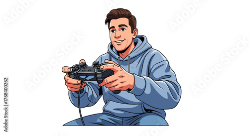 A young gamer with a controller immersed in an exciting video game for an immersive virtual world experience.