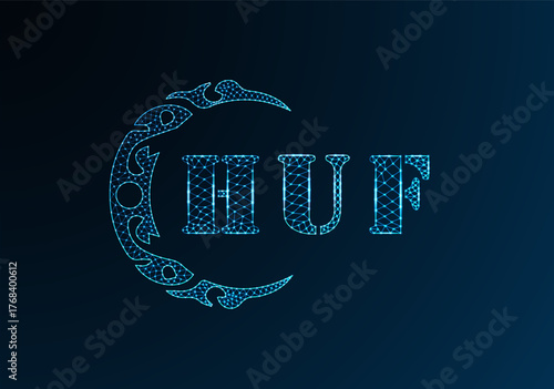 Low poly letter logo HUF design. HUF letter logo low poly vector design on blue color gradient background. HUF logo low poly design
