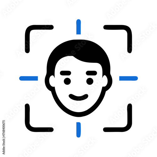 Friendly face illustration with camera focus frame for online identity verification concept
