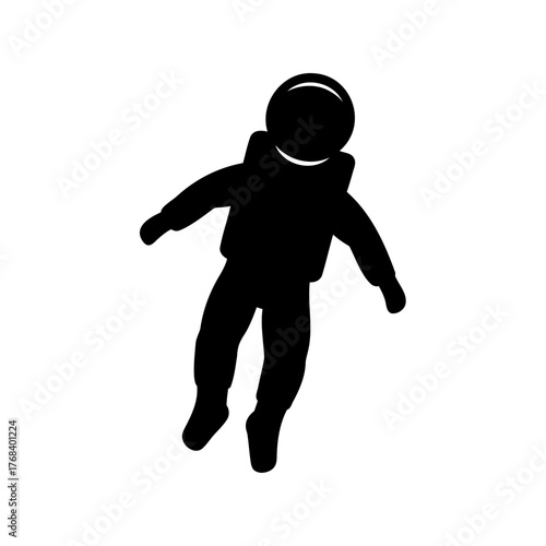 Silhouette of an astronaut floating weightlessly in space on a white background