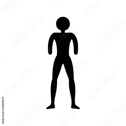 Abstract silhouette of a stylized human figure standing with shortened arms