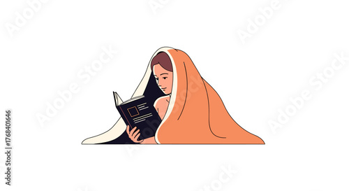 A woman under a blanket absorbed in a book, immersed in the joy of reading a captivating story under the covers.