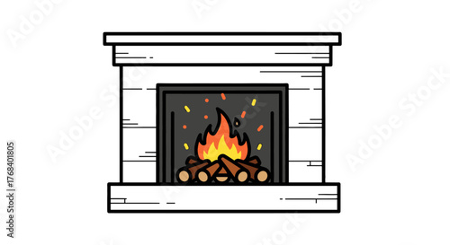A cozy fireplace featuring burning logs. A perfect depiction of warmth, comfort, and relaxation on chilly nights.