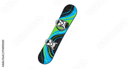 Cartoon-style snowboard, decked with wavy designs, ready to carve through the mountain slopes with style and precision.