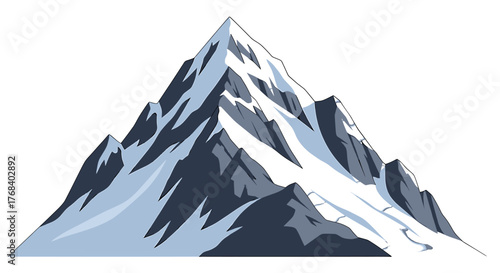 Majestic snow-covered mountain peak against a transparent background, showcasing nature's grandeur and winter's beauty. 