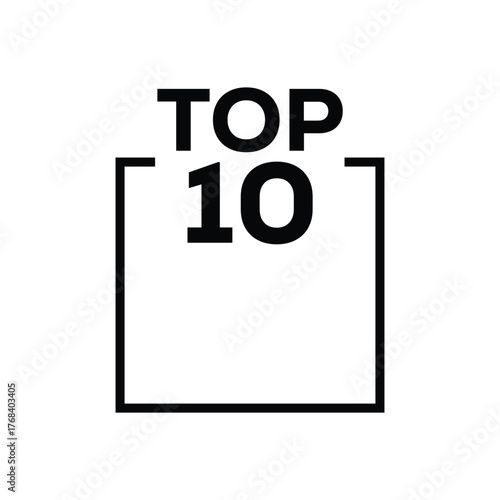 Bold graphic: "TOP 10" badge with "TOP" on red and "10" in a red-outlined circle. Clear vector for announcing top rankings, lists, or best-of features.