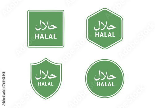 Four green Halal certification logos in different shapes white