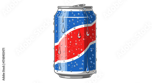 A refreshing beverage can, chilled to perfection, glistens with condensation, tempting with its cool refreshment.