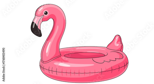 Pink flamingo pool floatie, a summer vibe illustration for fun water activities, depicted in a vector style design.