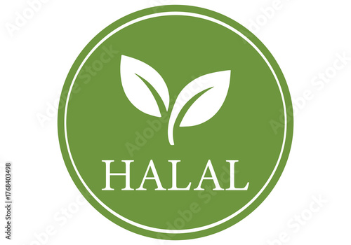 Green circle with white leaves and H A L A L text halal islam