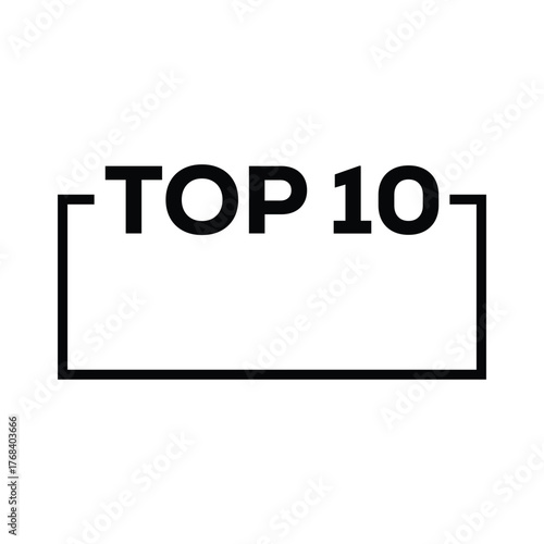 Bold graphic: "TOP 10" badge with "TOP" on red and "10" in a red-outlined circle. Clear vector for announcing top rankings, lists, or best-of features.