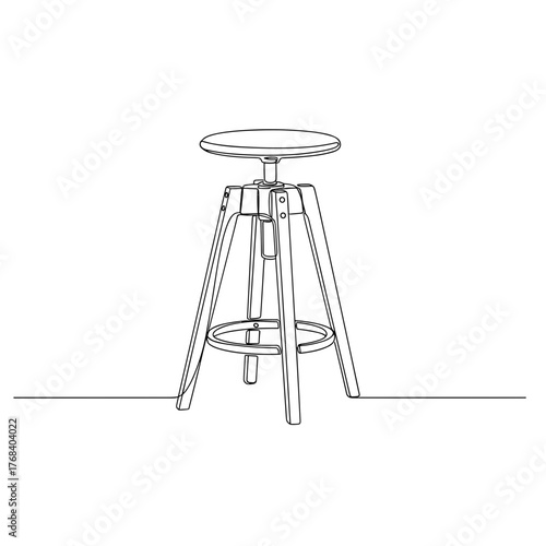 Adjustable industrial bar stool line drawing on white background