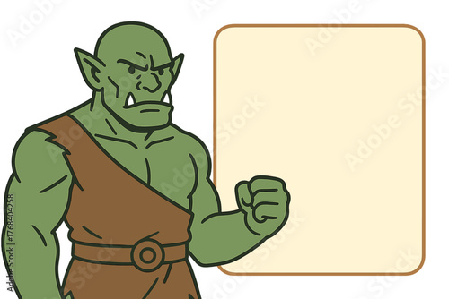 Sfondo con personaggi dei fumetti, tra cui un orco verde, con spazio dedicato al testo o al messaggio