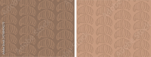 Hand drawn doodle pattern background with croissant. Croissant art for menu.