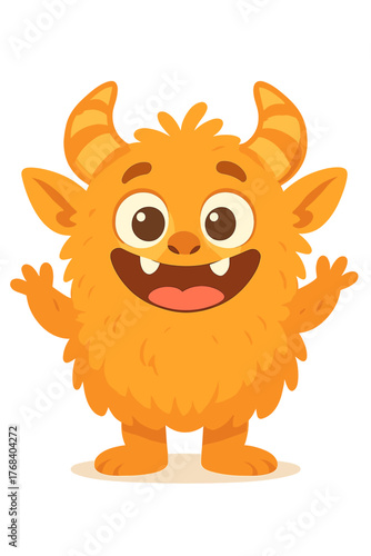 A charming orange, fluffy cartoon monster, a humorous fictional creature